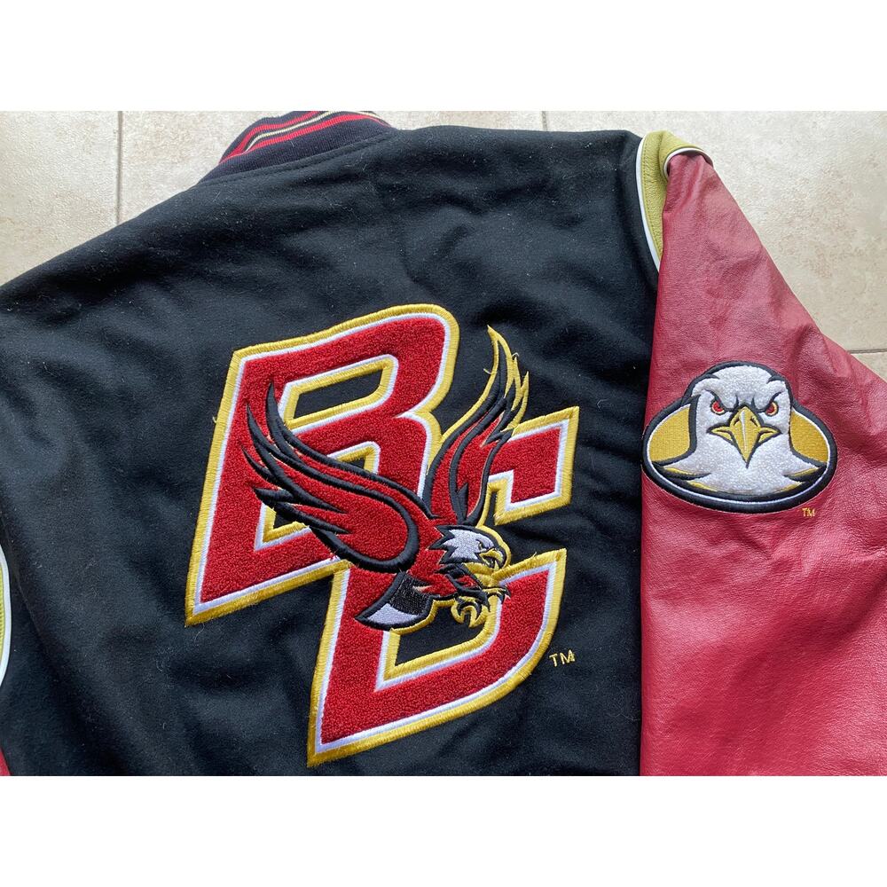 Boston College Eagles JEFF HAMILTON bomber REVERSIBLE Leather jacket XL red vtg